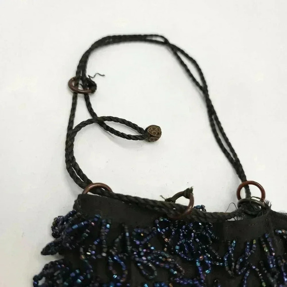 Blue Beaded Fringe Flapper Pouch Purse Antique Vintage Victorian Edwardian TLC - Picture 4 of 4